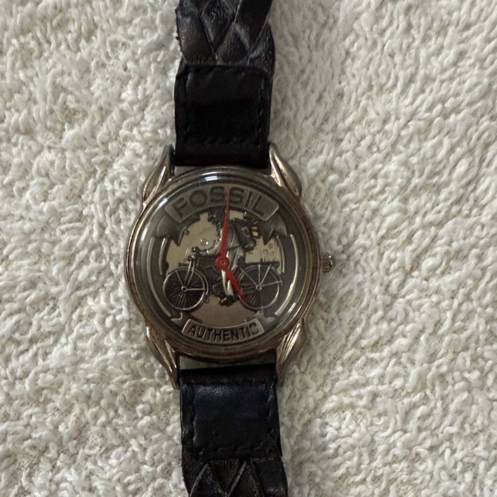 Fossil Bicycle Watch with Braided Black Leather Band